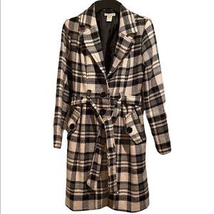 FOREVER 21 HOUNDSTOOTH Coat Peacoat Trenchcoat Belted Jacket Large